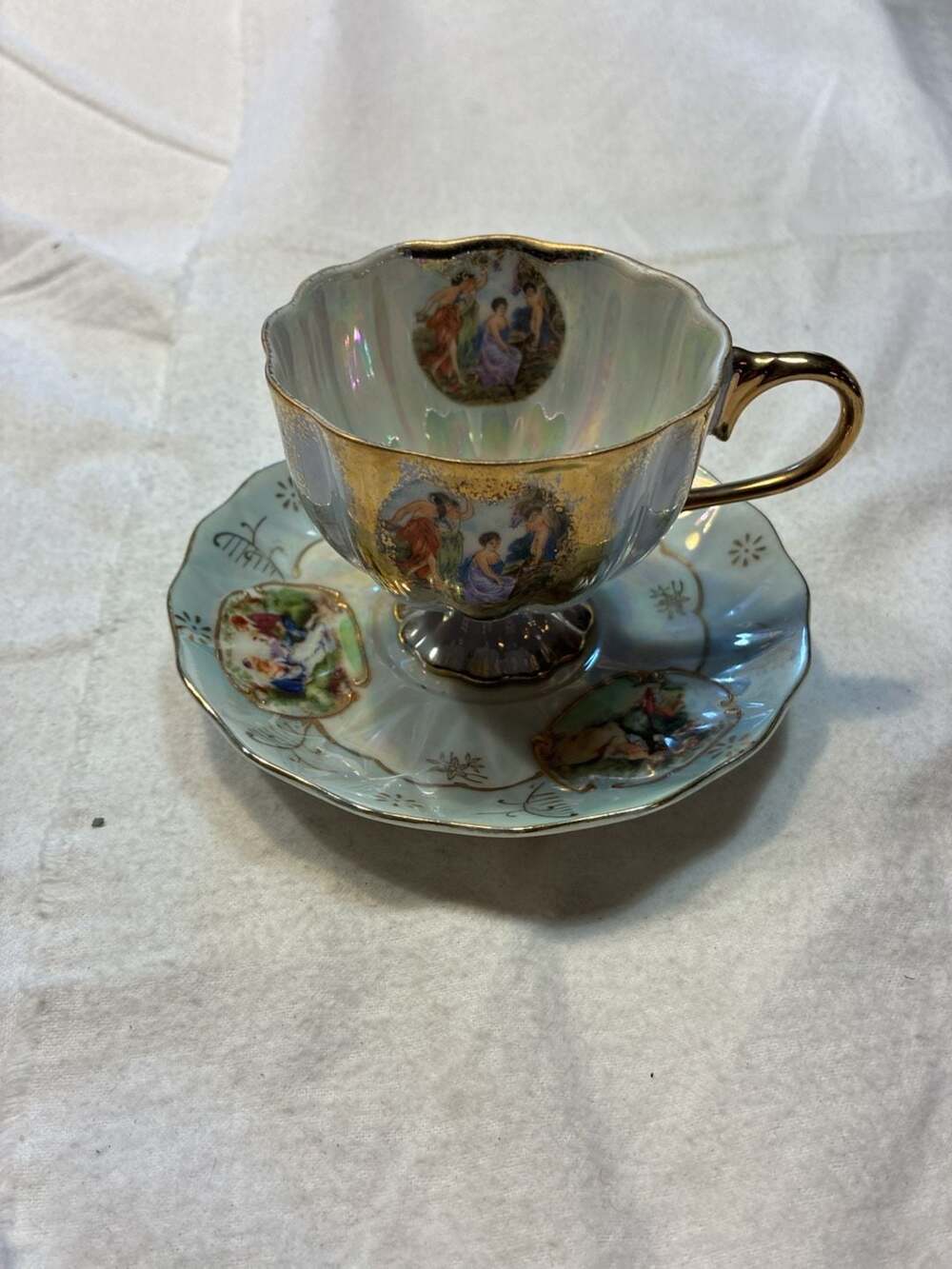 Vintage Lefton China Teacup and Saucer Set 20583 Fragonard Courting Couple